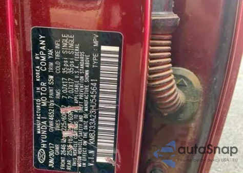 2017 Hyundai Tucson Limited z USA, uszkodzony, nr VIN KM8J33A23HU545641